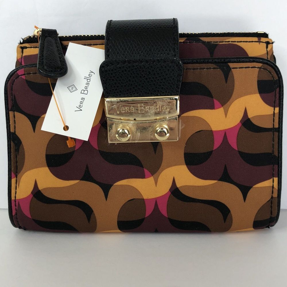 Vera Bradley Pushlock Wallet Modern Lights Genuine Black Leather Trim Wallet NWT